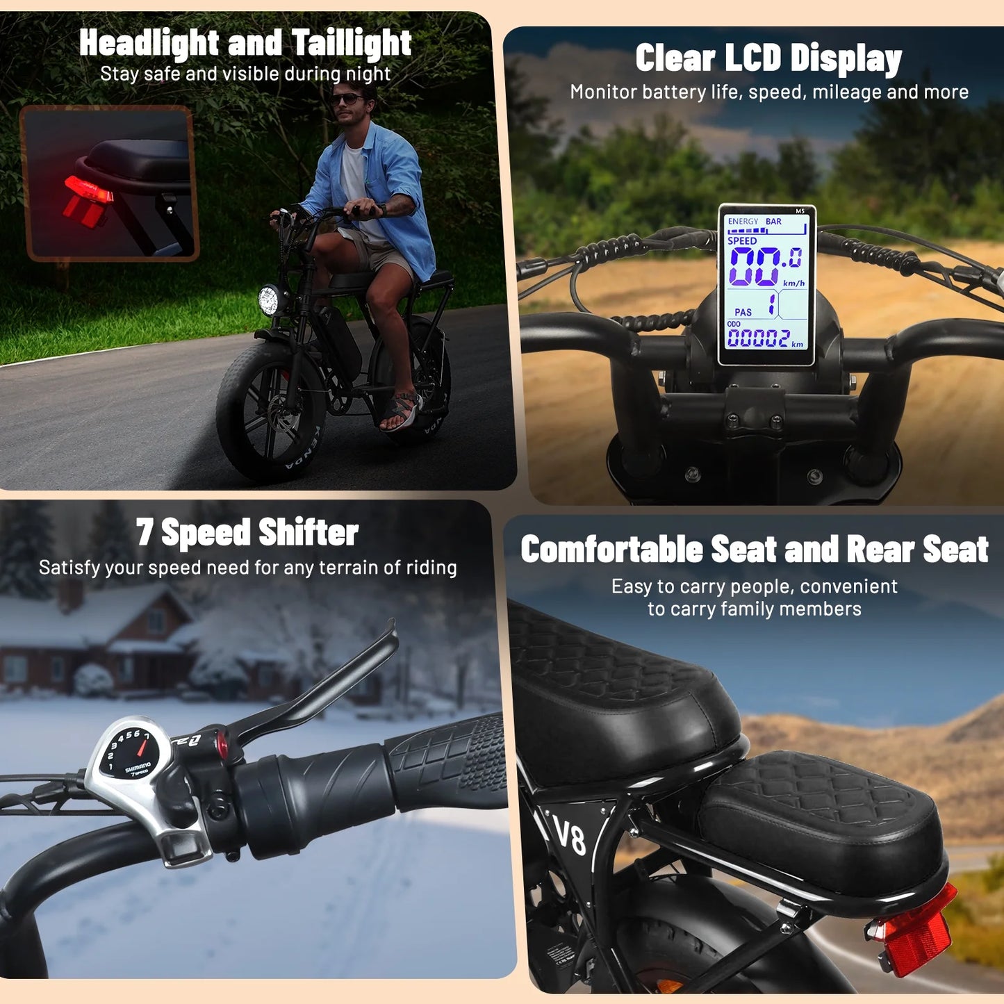 VoltVogue V8 Electric Bike – Premium Urban Commuter with Dual Seat